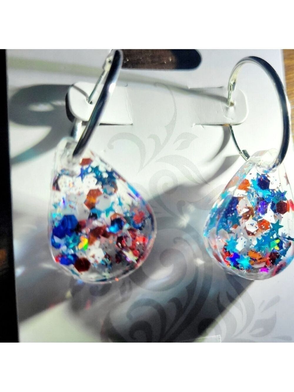 Patriotic 4th of July Red White and Blue Teardrop Earrings - Picture 5 of 6